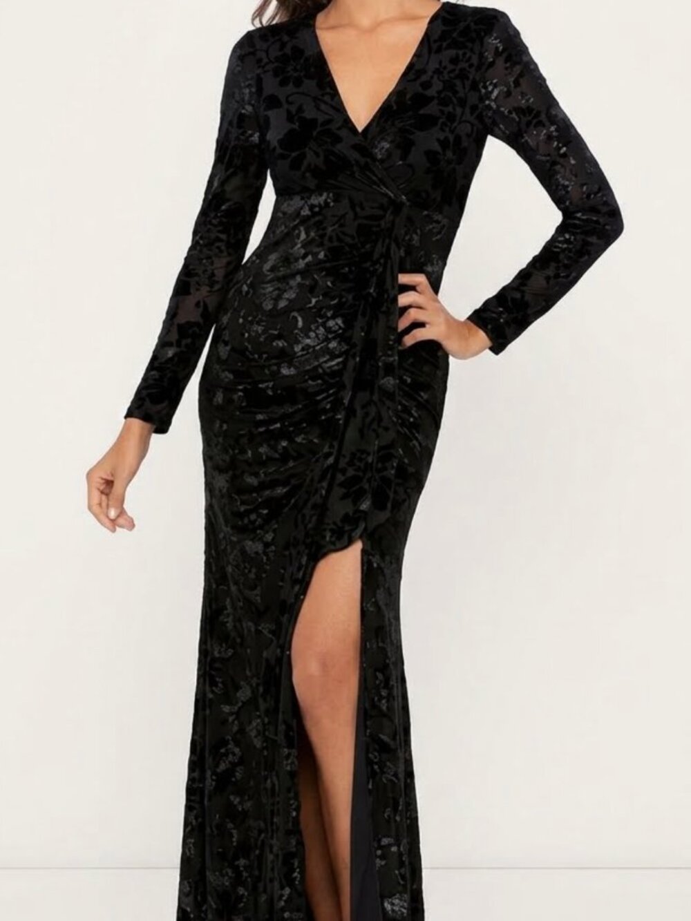 Betsy Adam Velvet Black Maxi Dress 14W